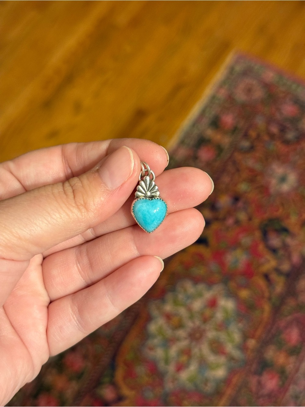 Amazonite Heart Pendant Charm - Silver